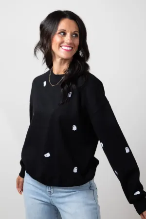 1897 Active Ghost Embroidered Sweatshirt for Women in Black | T836-BLACK