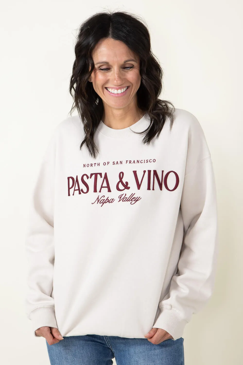 1897 Active Pasta & Vino Napa Valley Sweatshirt for Women in Beige | T727-BEIGE