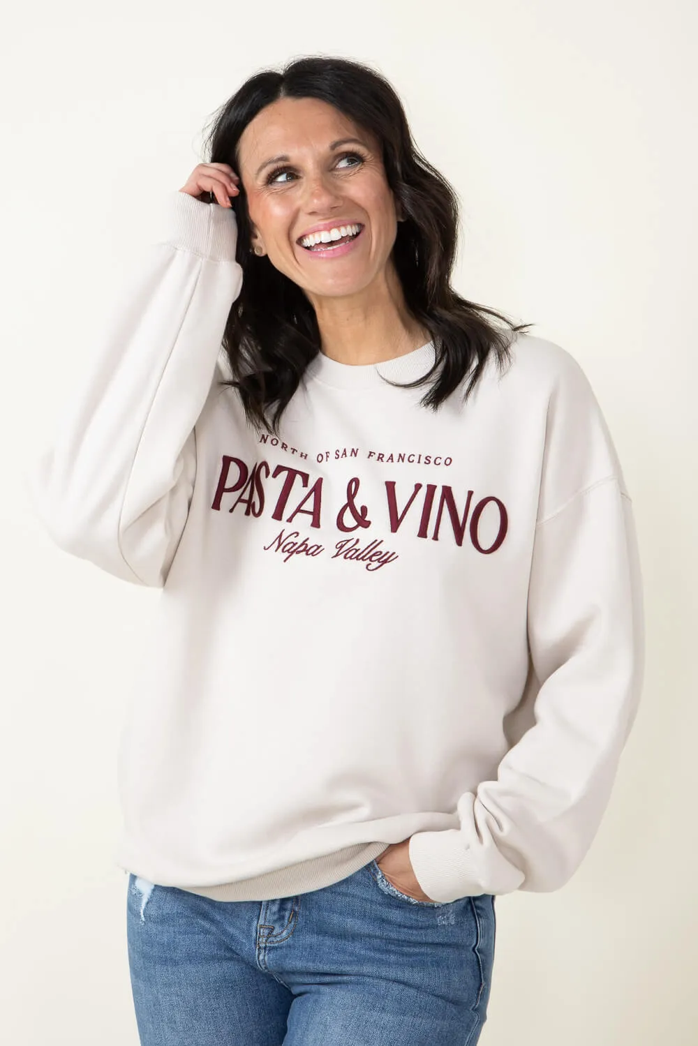 1897 Active Pasta & Vino Napa Valley Sweatshirt for Women in Beige | T727-BEIGE