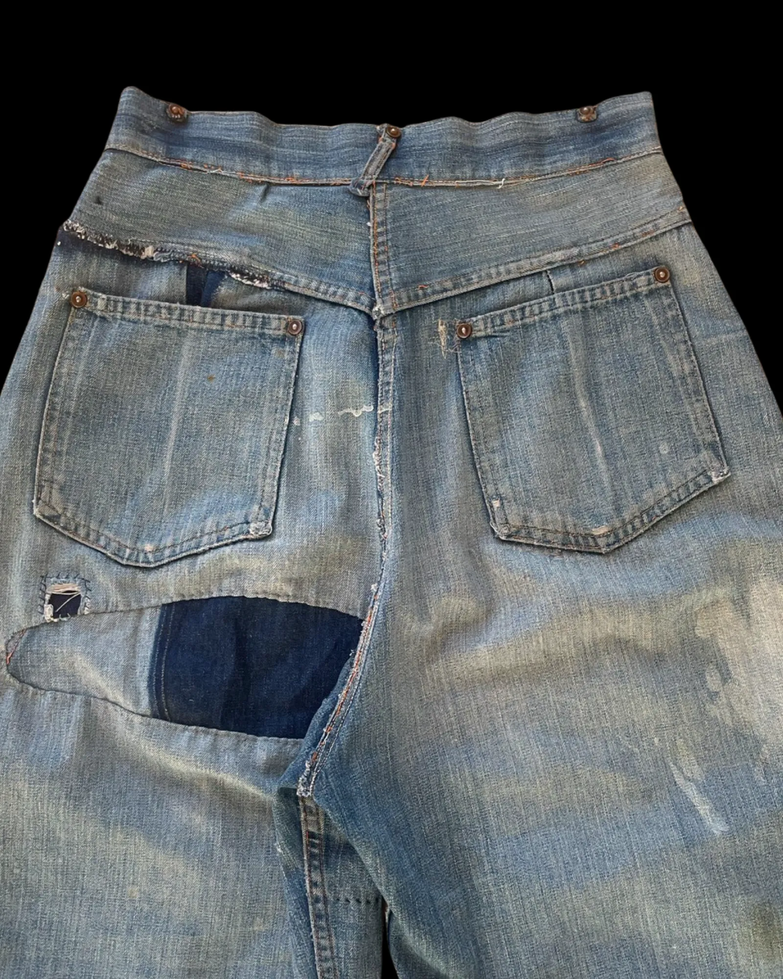 1940s Ladies Workwear Side Button Wide Leg Jeans