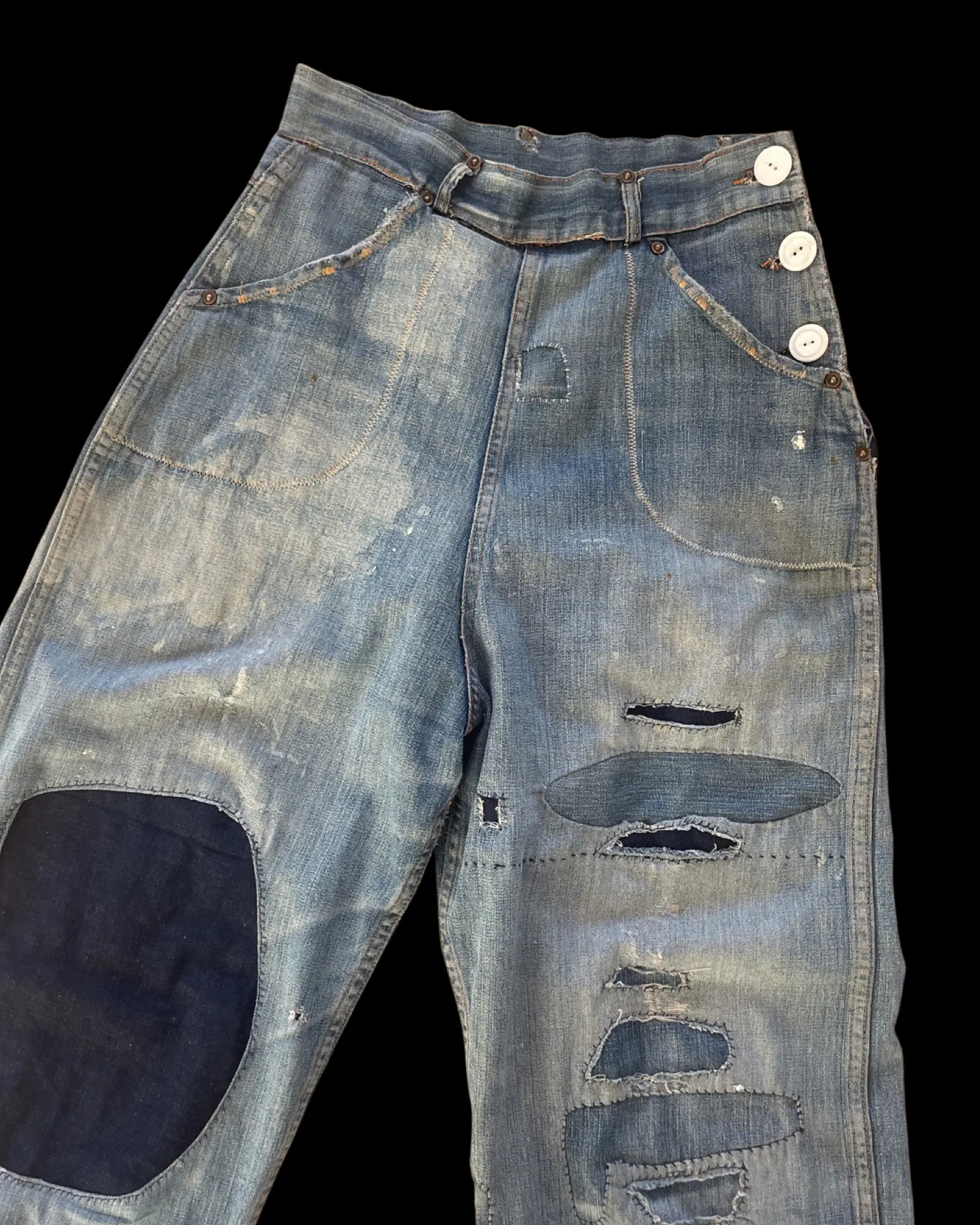1940s Ladies Workwear Side Button Wide Leg Jeans