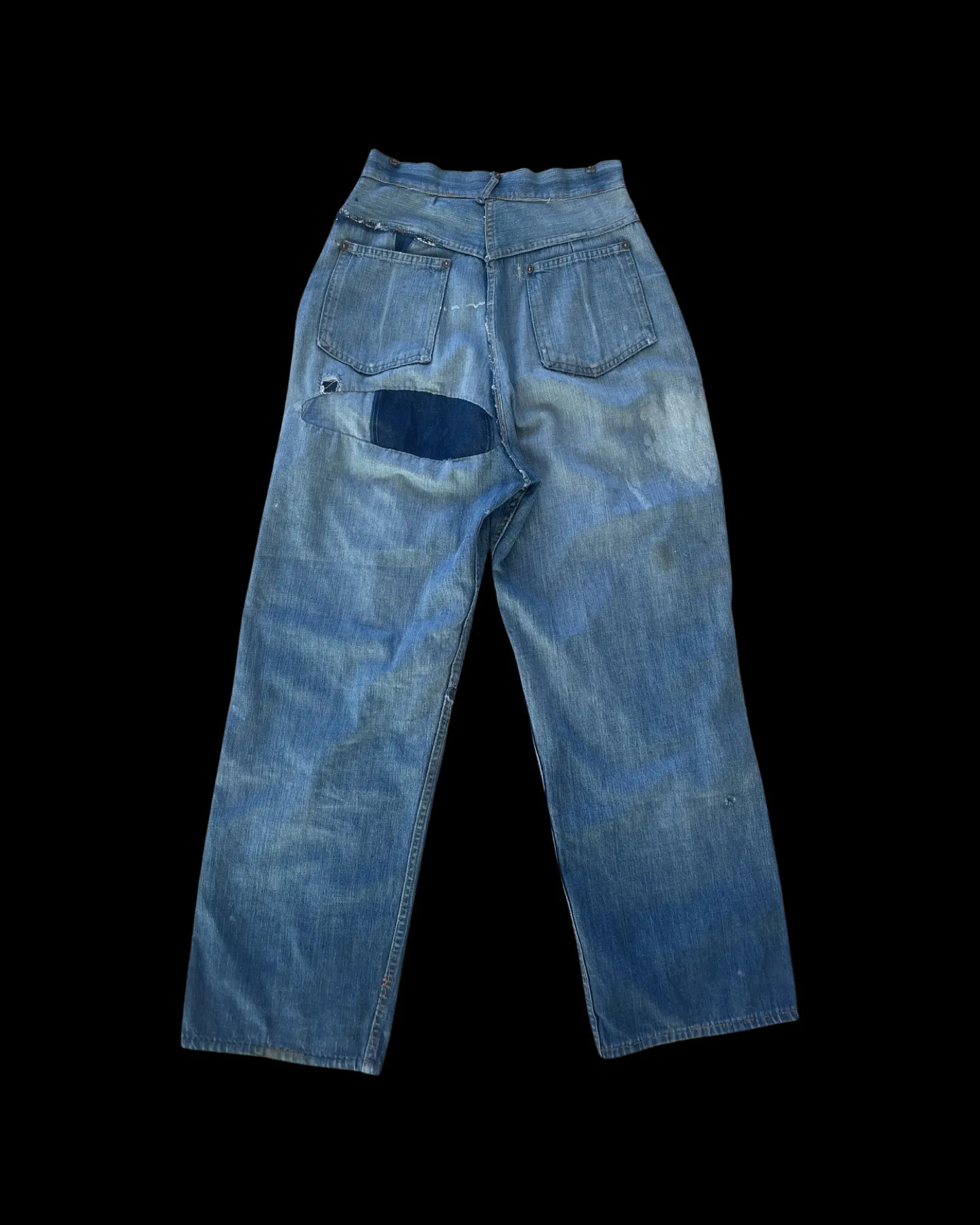 1940s Ladies Workwear Side Button Wide Leg Jeans