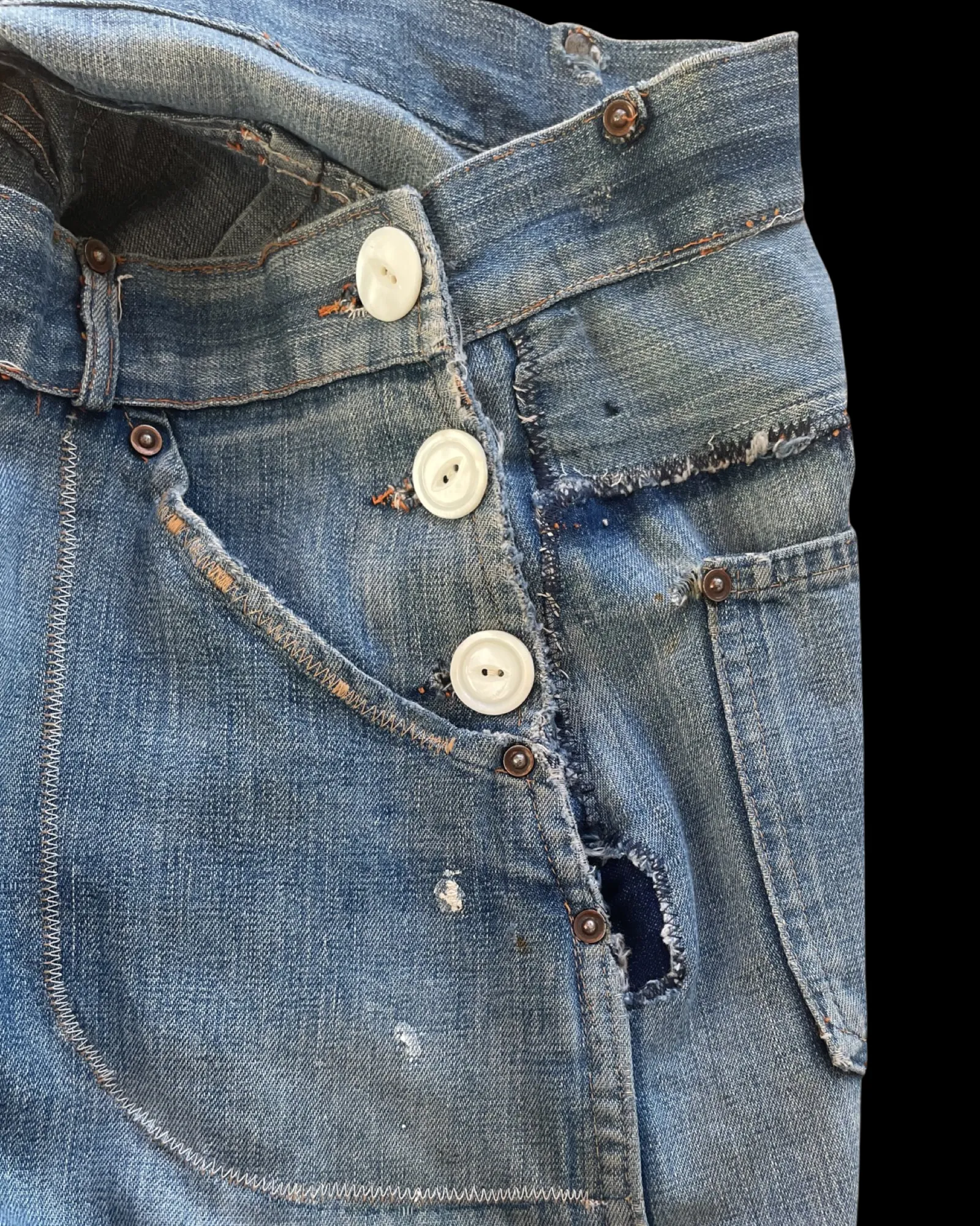 1940s Ladies Workwear Side Button Wide Leg Jeans