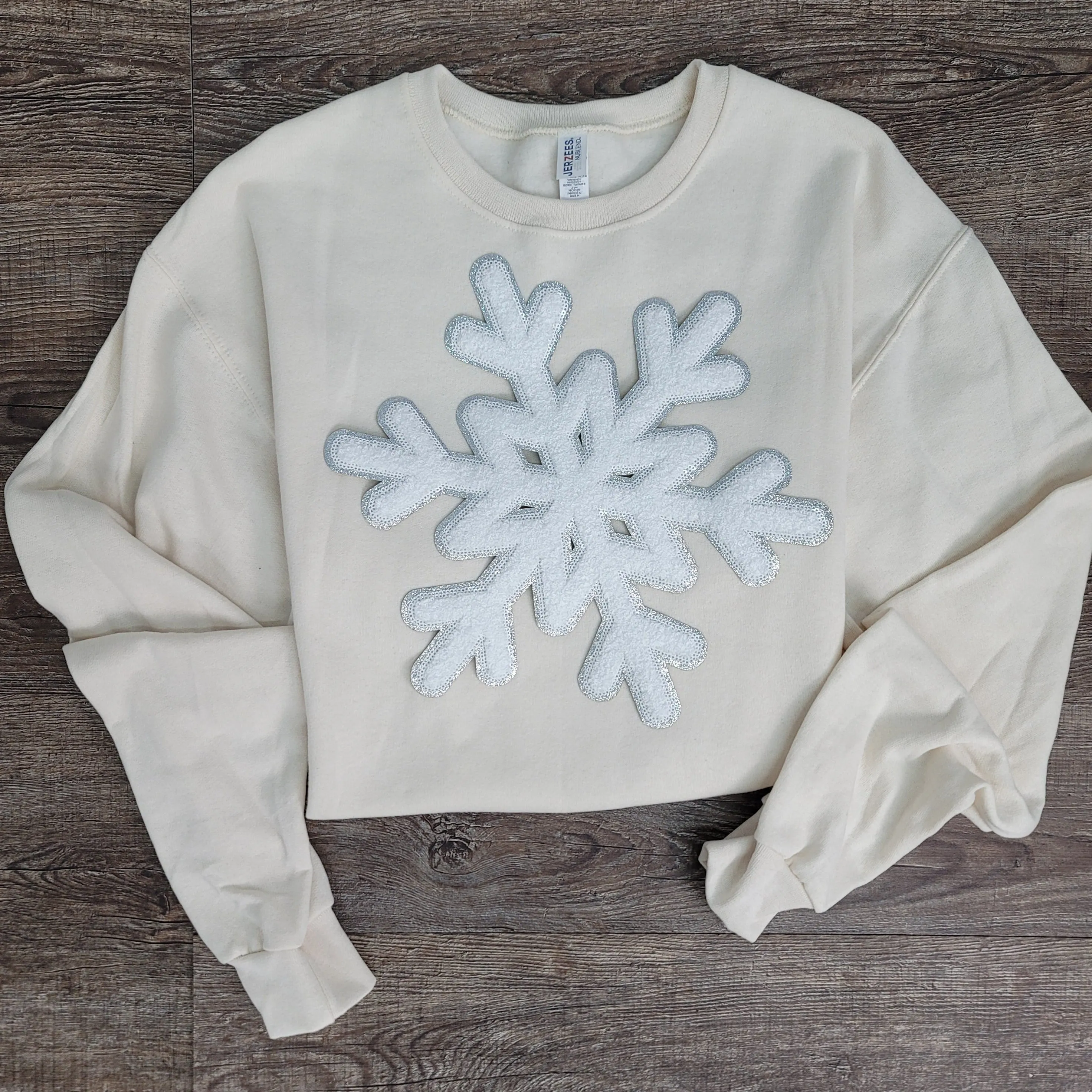 3Blues Designs |   Hazel Blues® |  Large Snowflake Chenille Patch Sweatshirt