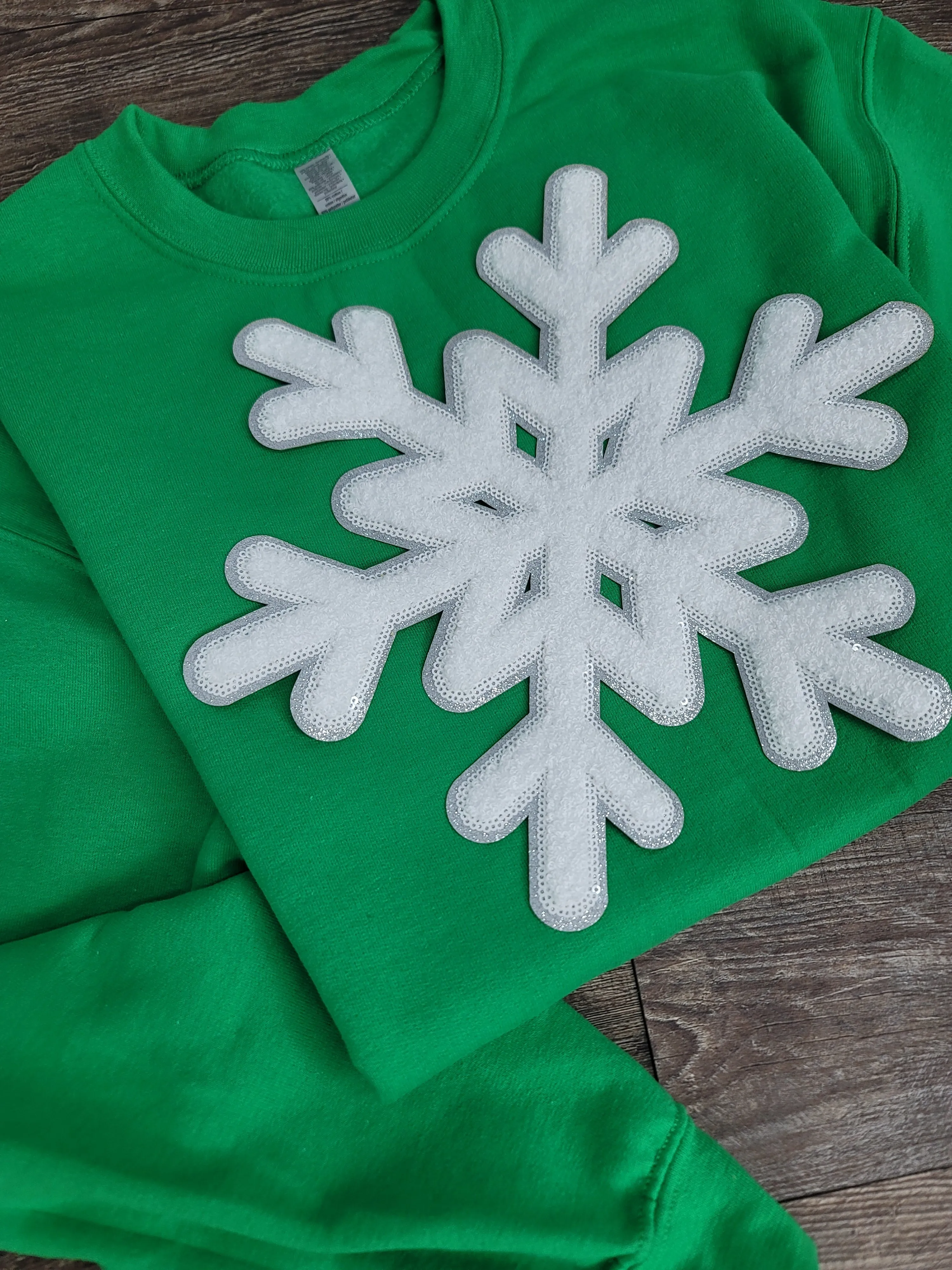 3Blues Designs |   Hazel Blues® |  Large Snowflake Chenille Patch Sweatshirt