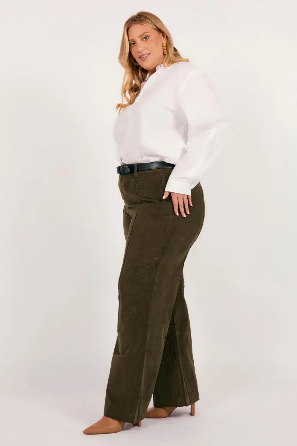 Adrift Wide Leg Brushed Cotton Pant in Olive