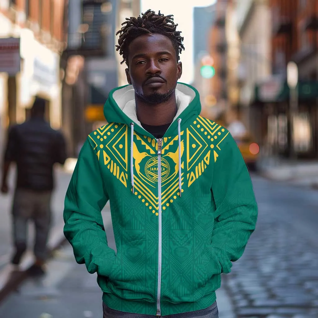 Afro-Jamaicans Tribal Custom Football Zip Hoodie Green Style LT9
