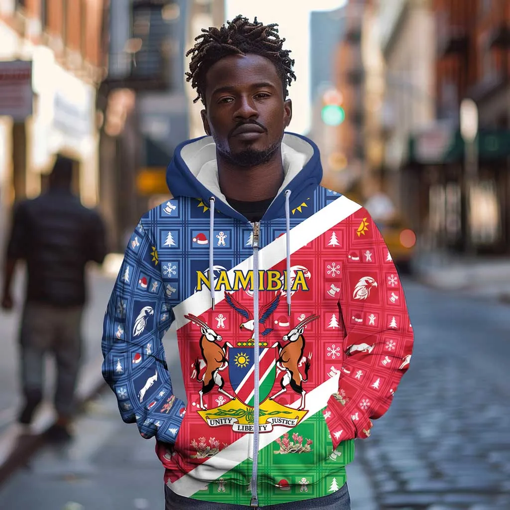 Afro Namibia Zip Hoodie Coat Of Arms Christmas Style LT15