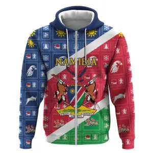 Afro Namibia Zip Hoodie Coat Of Arms Christmas Style LT15