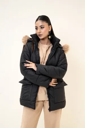Alaska NEO Soft Puffer Jacket with Fur Hoodie Black