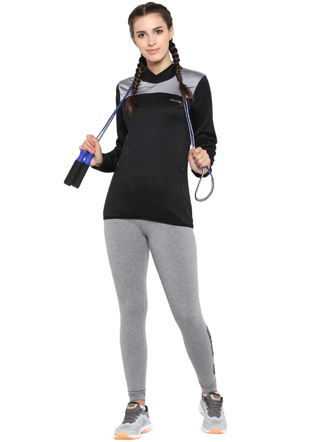 Alcis Women Black Silver-Toned Colourblocked Sweatshirt