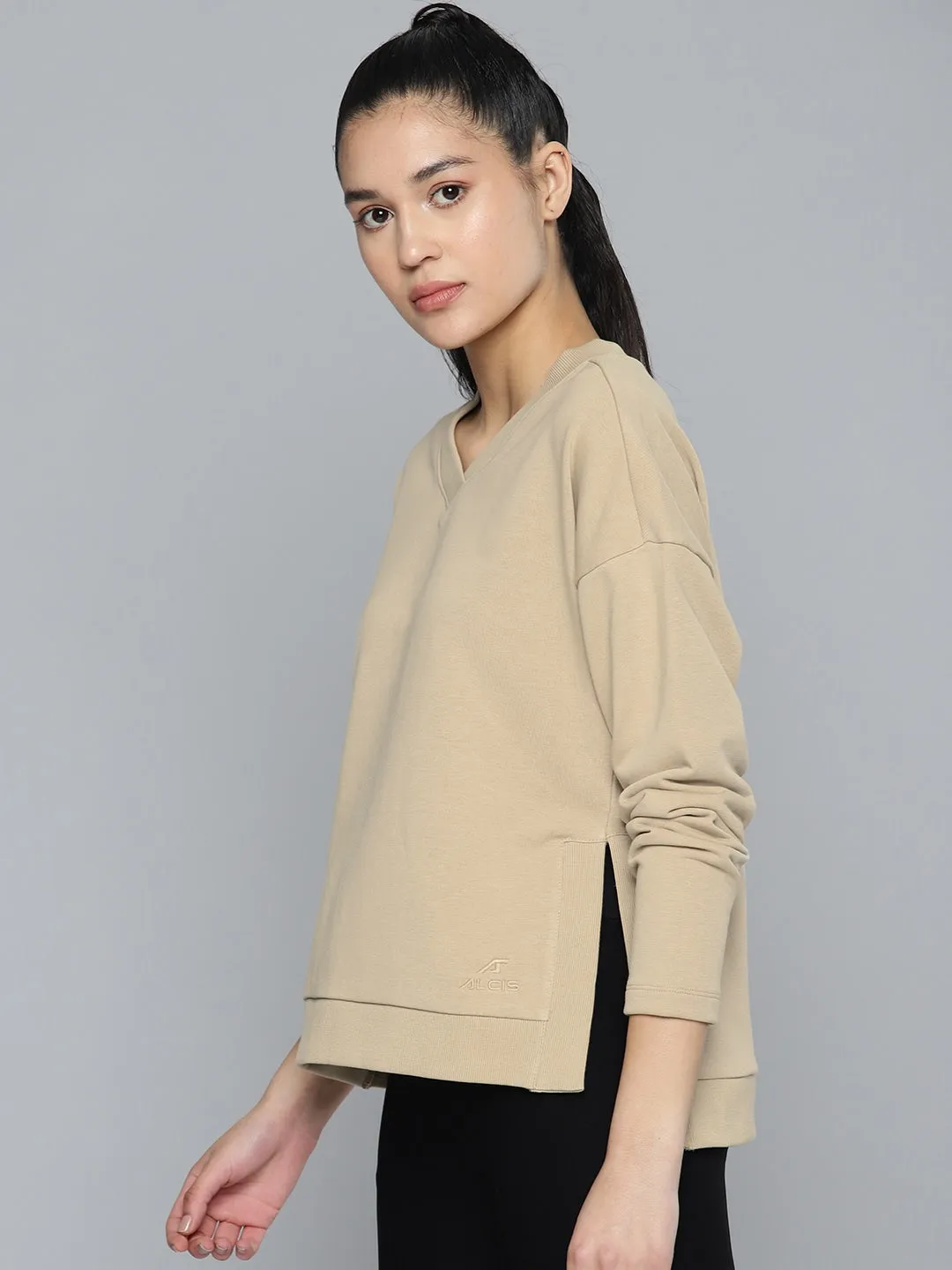 Alcis Women Brown Solid Sweatshirt