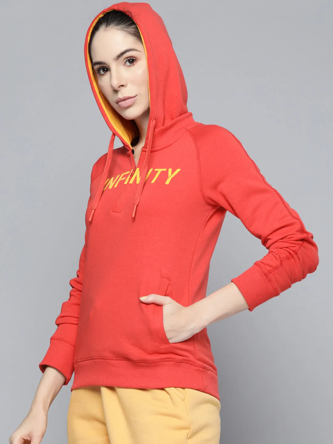 Alcis Women Red Printed Hooded Sweatshirt