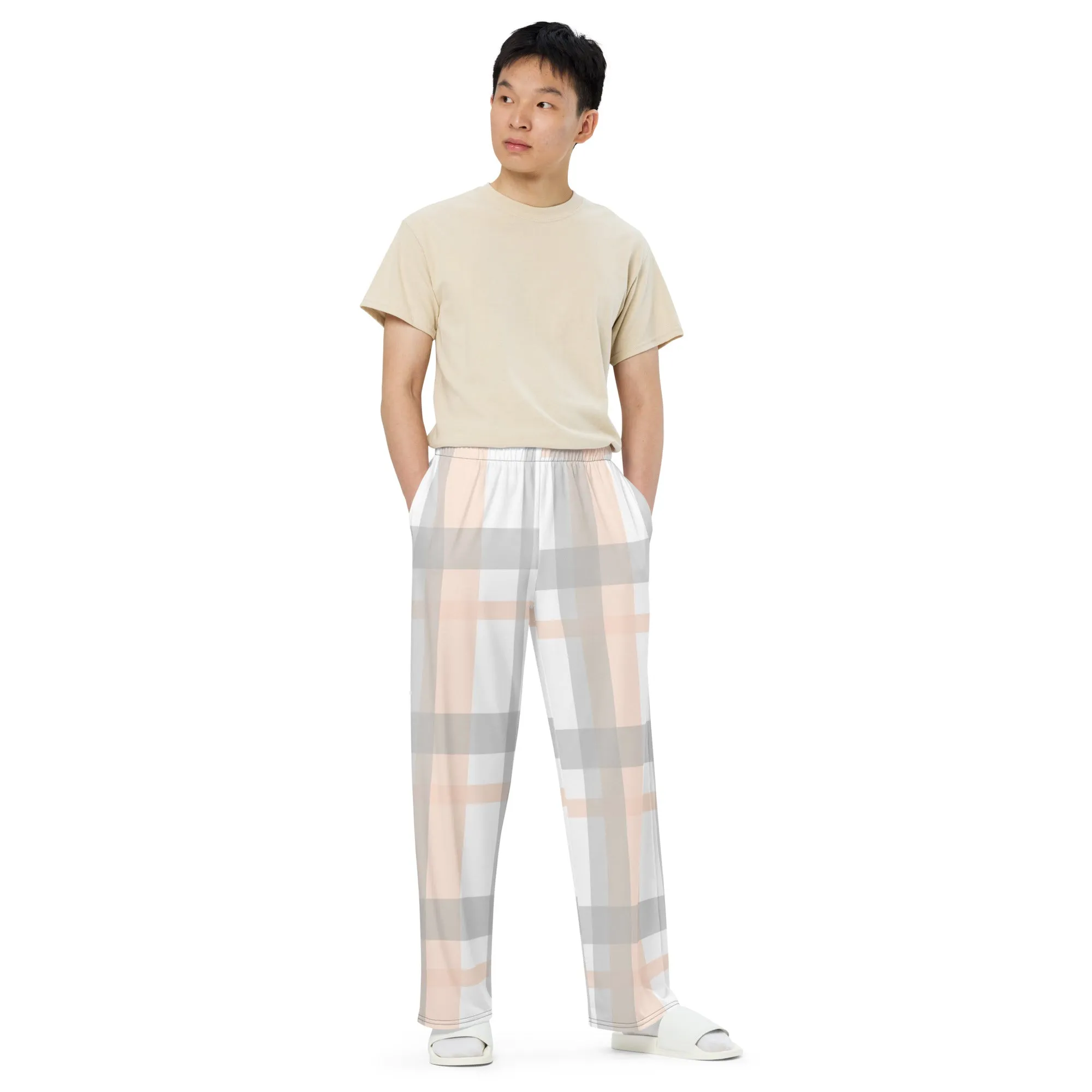 All-over tartan print wide-leg pants