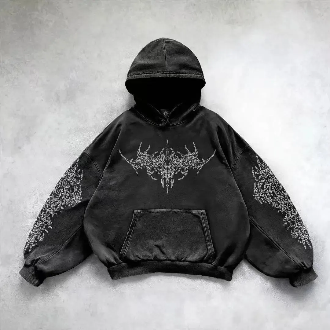 American Retro Print Punk Blouse Long Sleeves Y2k Top Women Hip Hop Zipper T-shirt Hooded Sweatshirt Spring European Fashion