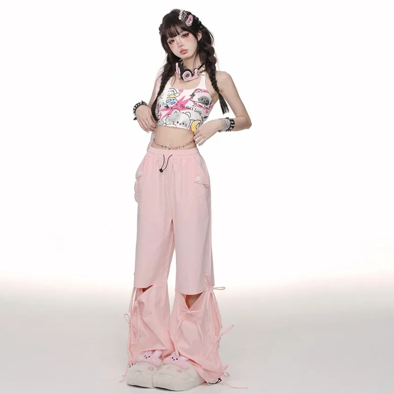 American Sweet Girl Ballet Style Pink Wide Leg Pants