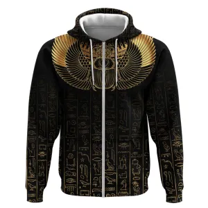 Ancient Egypt Zip Hoodie Black Gold Scarab LT7
