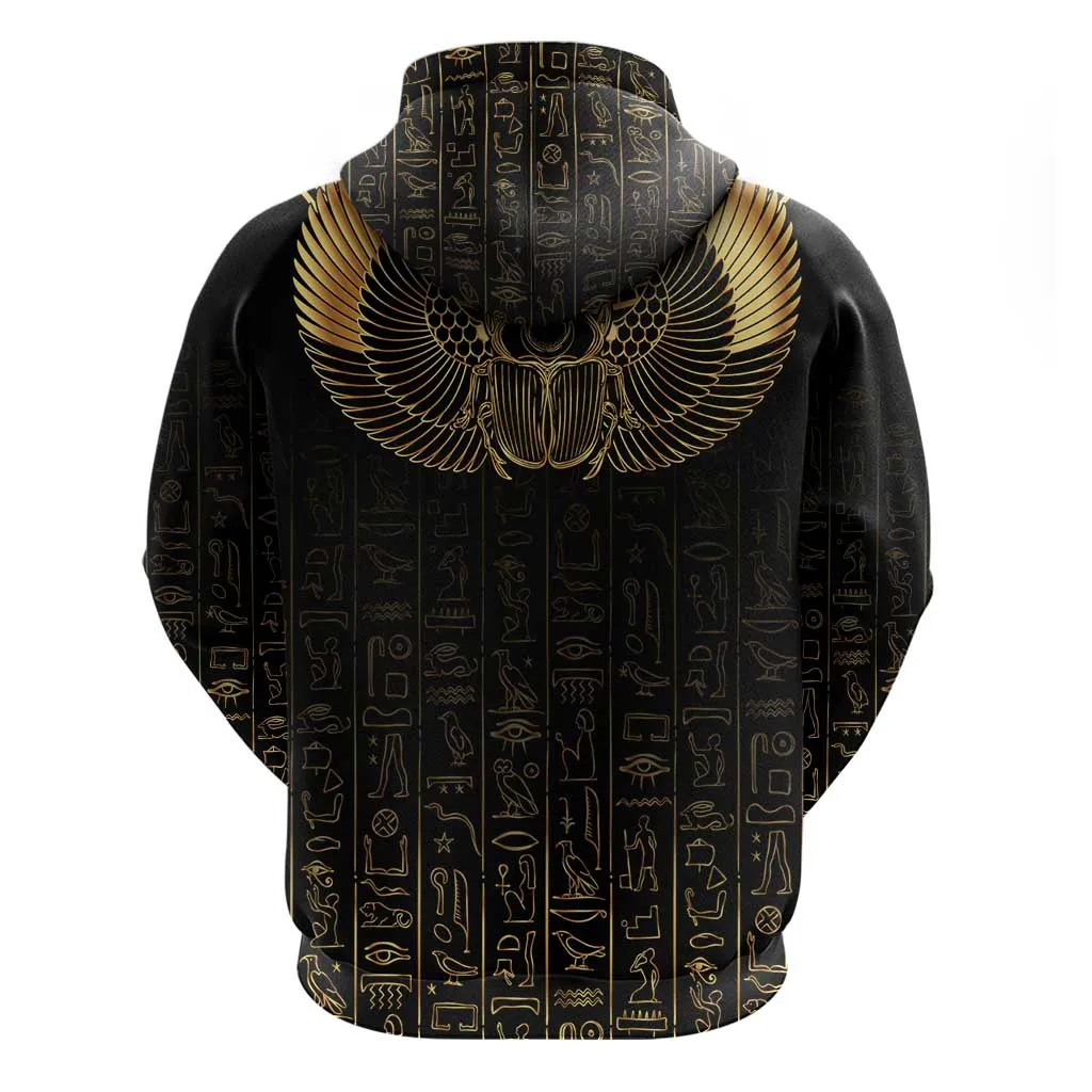 Ancient Egypt Zip Hoodie Black Gold Scarab LT7