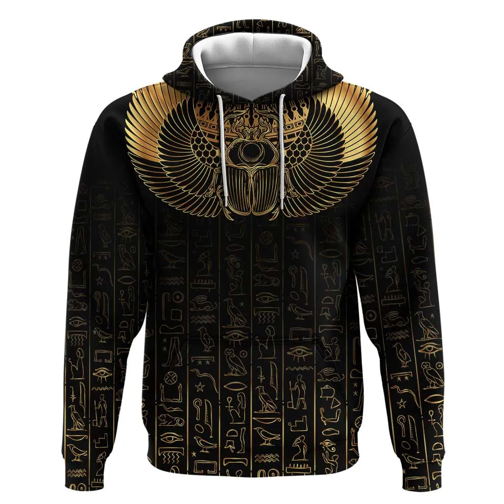 Ancient Egypt Zip Hoodie Black Gold Scarab LT7