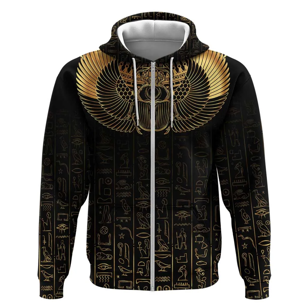 Ancient Egypt Zip Hoodie Black Gold Scarab LT7