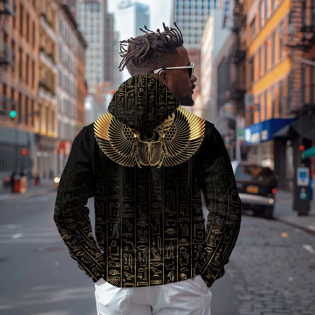 Ancient Egypt Zip Hoodie Black Gold Scarab LT7