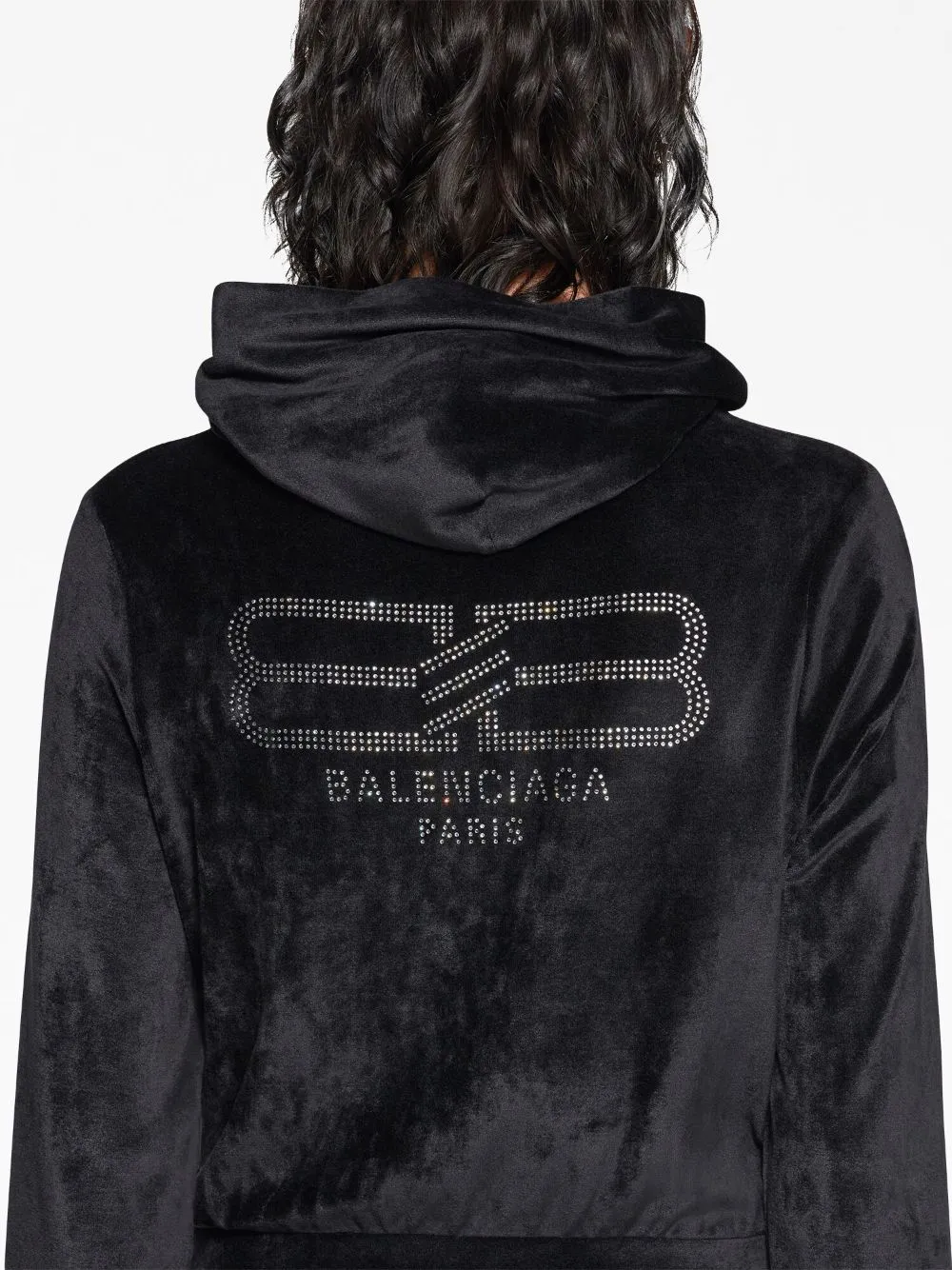 Balenciaga Crystal Embellished Velvet Zip-Up Hoodie