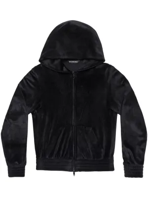 Balenciaga Crystal Embellished Velvet Zip-Up Hoodie