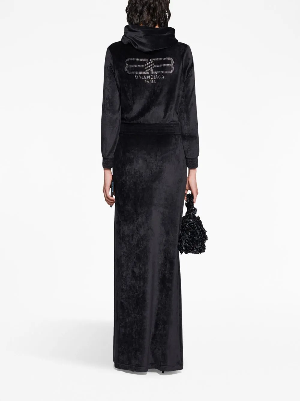 Balenciaga Crystal Embellished Velvet Zip-Up Hoodie
