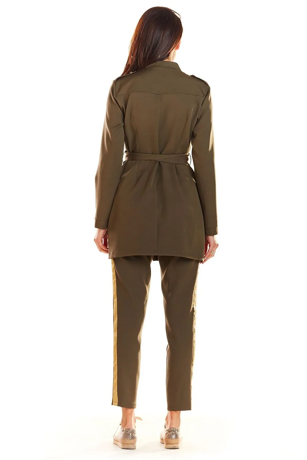 Belted Military Jacket with Pockets