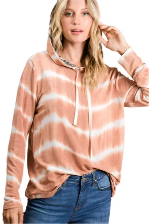 BiBi Tie Dye Stripe Terry Drawstring Hoodie With Leopard