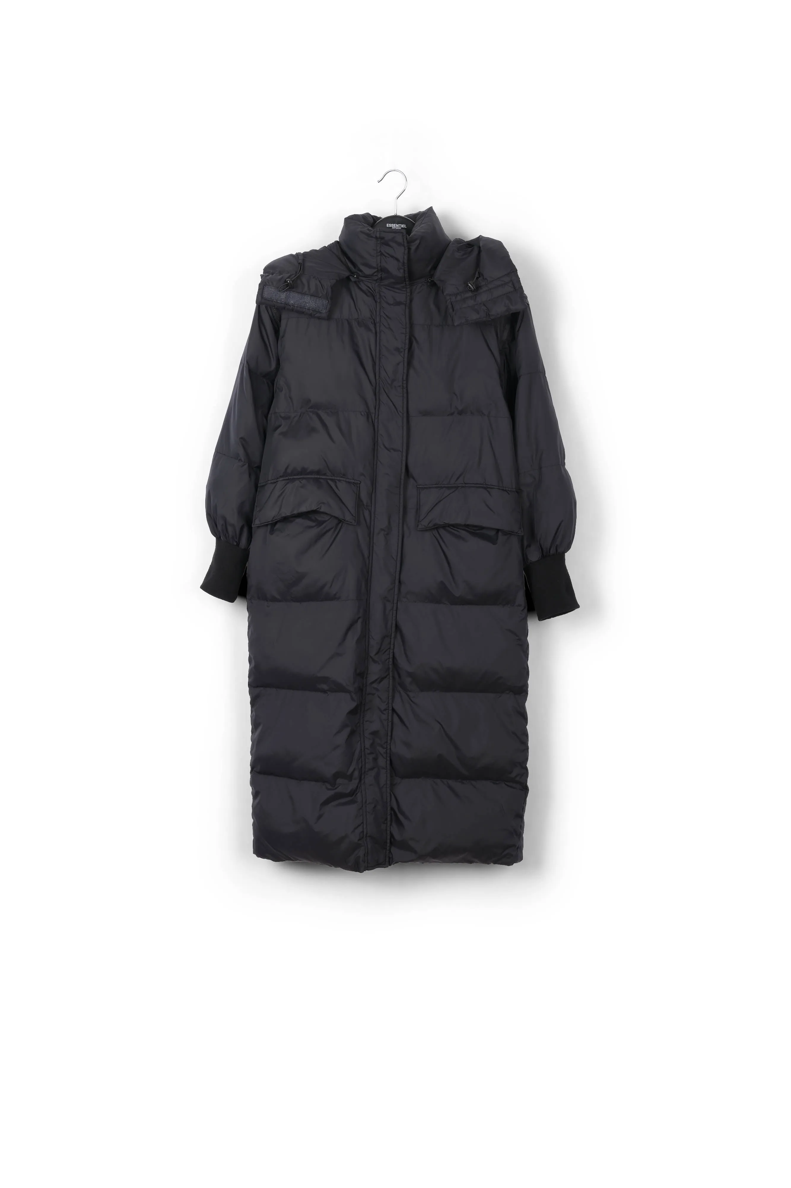 Black hooded long puffer coat
