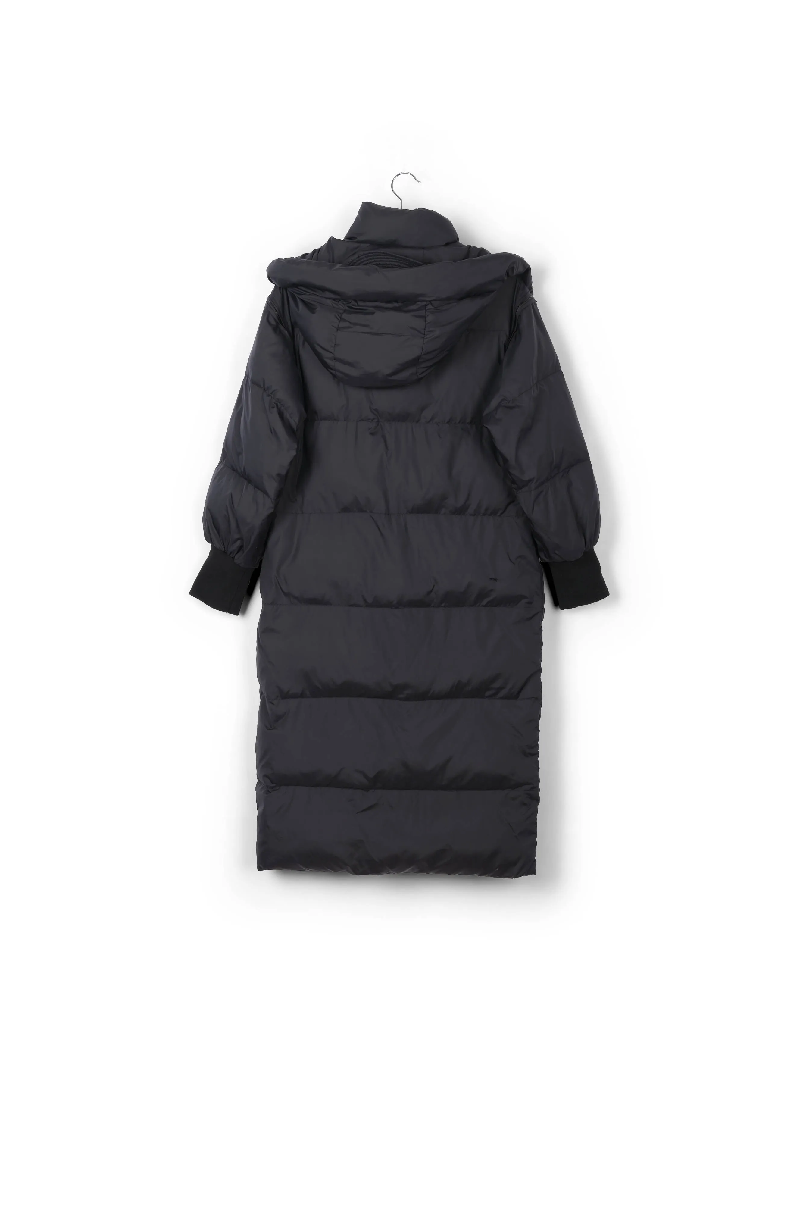 Black hooded long puffer coat