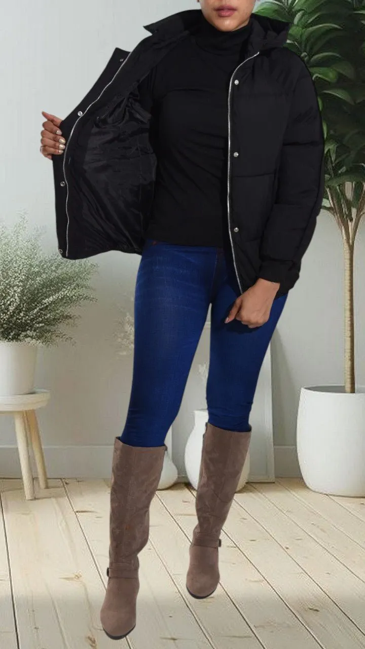 Black Hooded Puffer Jacket
