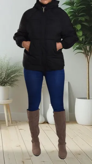 Black Hooded Puffer Jacket