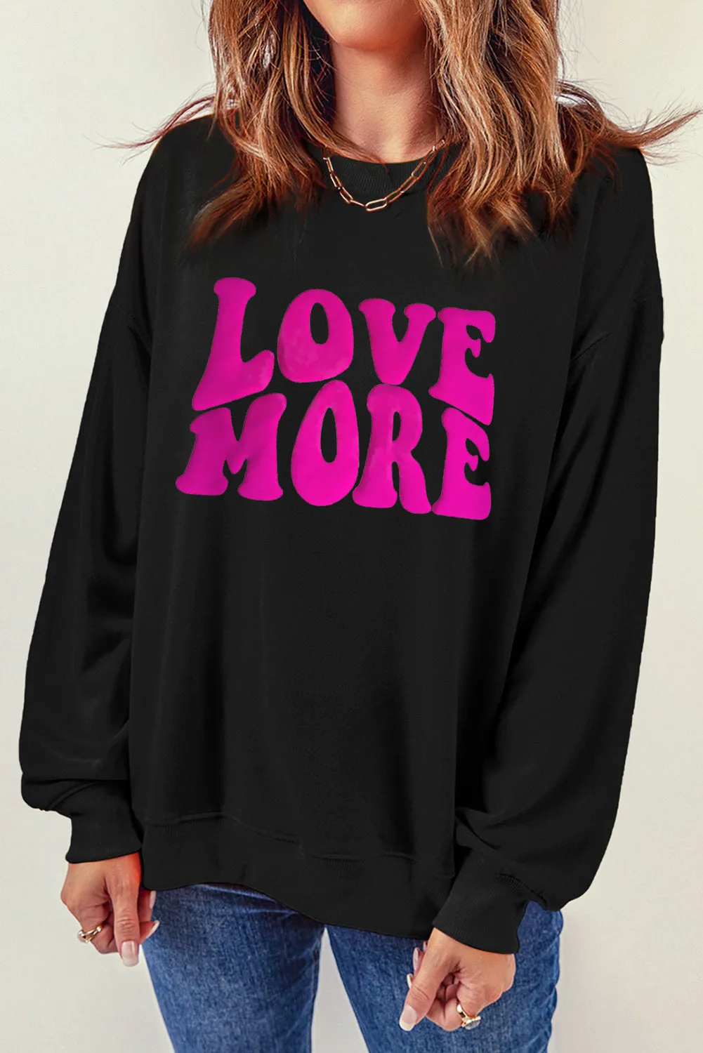 Black LOVE MORE Puff Print Crew Neck Sweatshirt