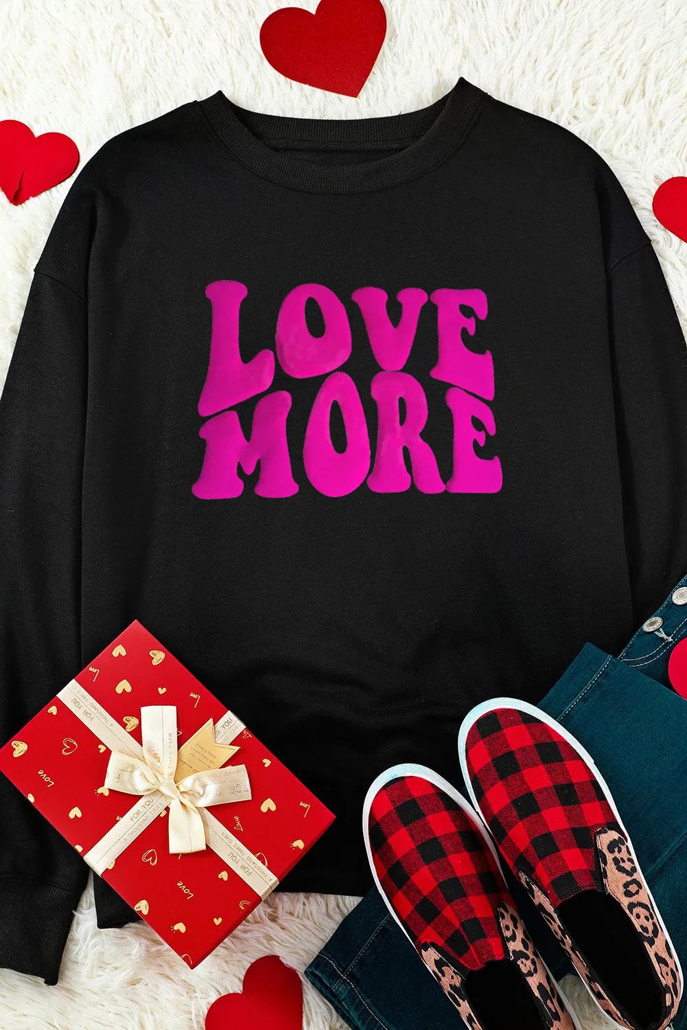 Black LOVE MORE Puff Print Crew Neck Sweatshirt