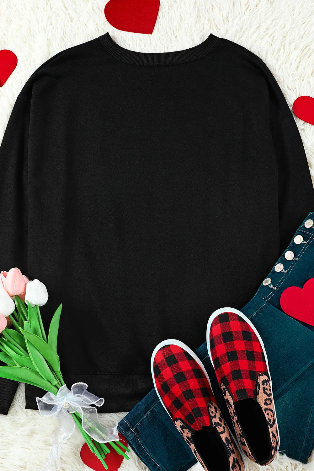 Black LOVE MORE Puff Print Crew Neck Sweatshirt