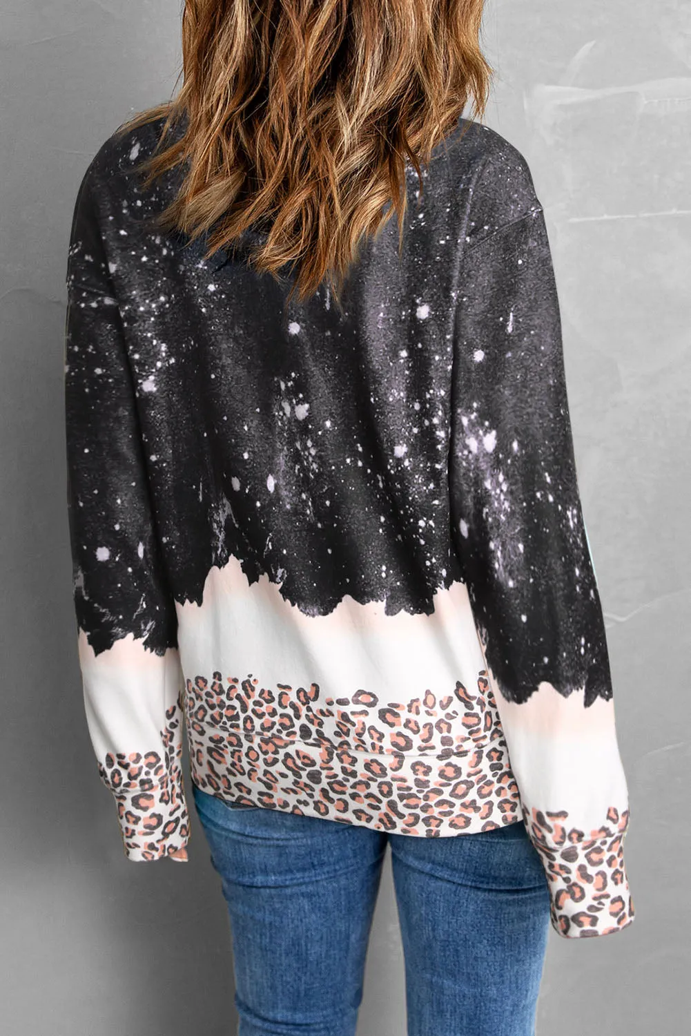 Black LUCKY Clover Leopard Bleached Graphic Sweatshirt