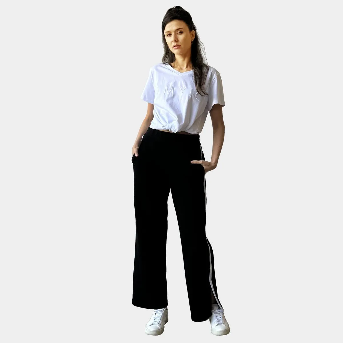 Black/White Stripe Sweatpants - Amyic