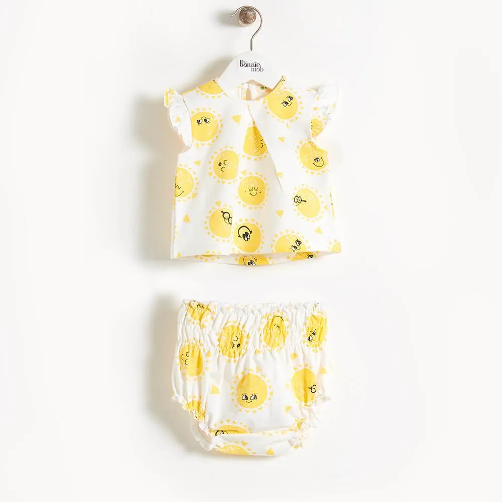 Bonnie Mob Duval Sunshine Print Frill Sleeve Top & Bloomer Set