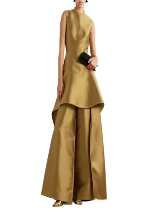 Bronze Wrap Layered Waist Evening Jumpsuit