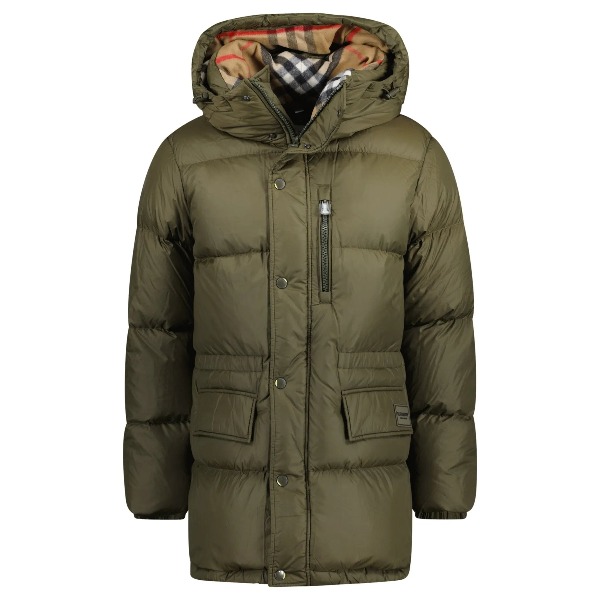 BURBERRY HAWORTH MID LENGTH PUFFER JACKET KHAKI GREEN