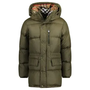 BURBERRY HAWORTH MID LENGTH PUFFER JACKET KHAKI GREEN