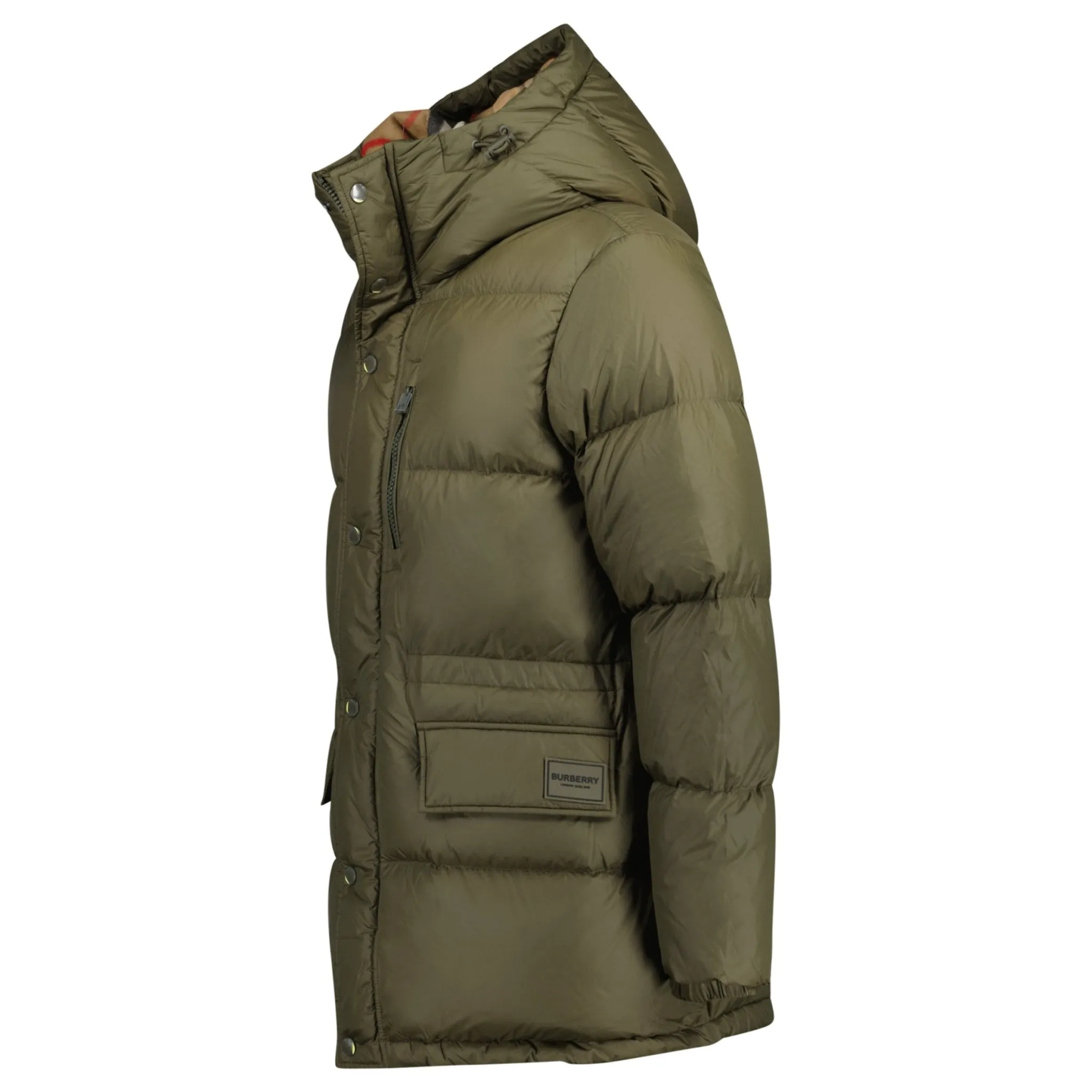 BURBERRY HAWORTH MID LENGTH PUFFER JACKET KHAKI GREEN