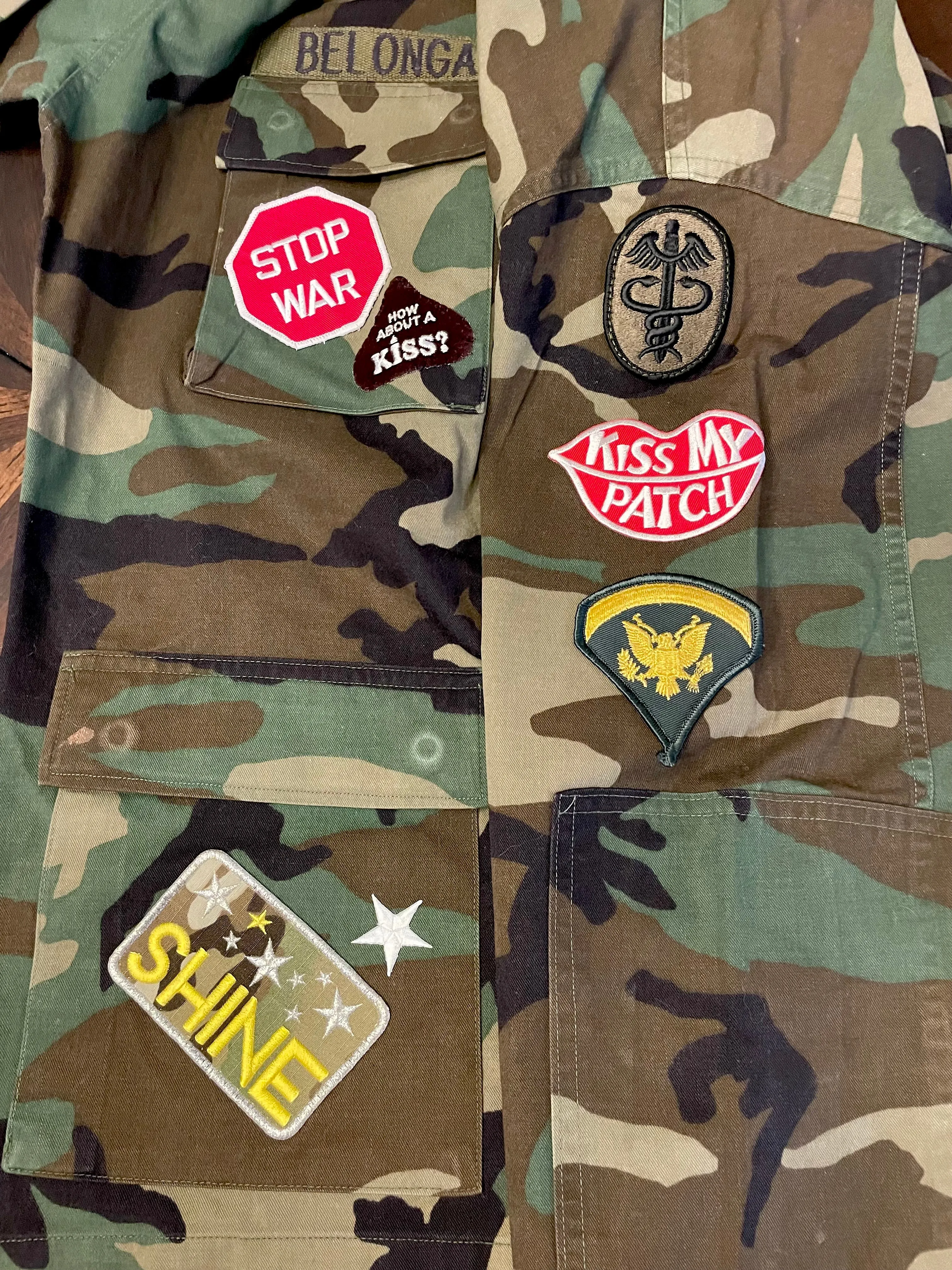 Camo Military Jacket with Vintage Statement Patches