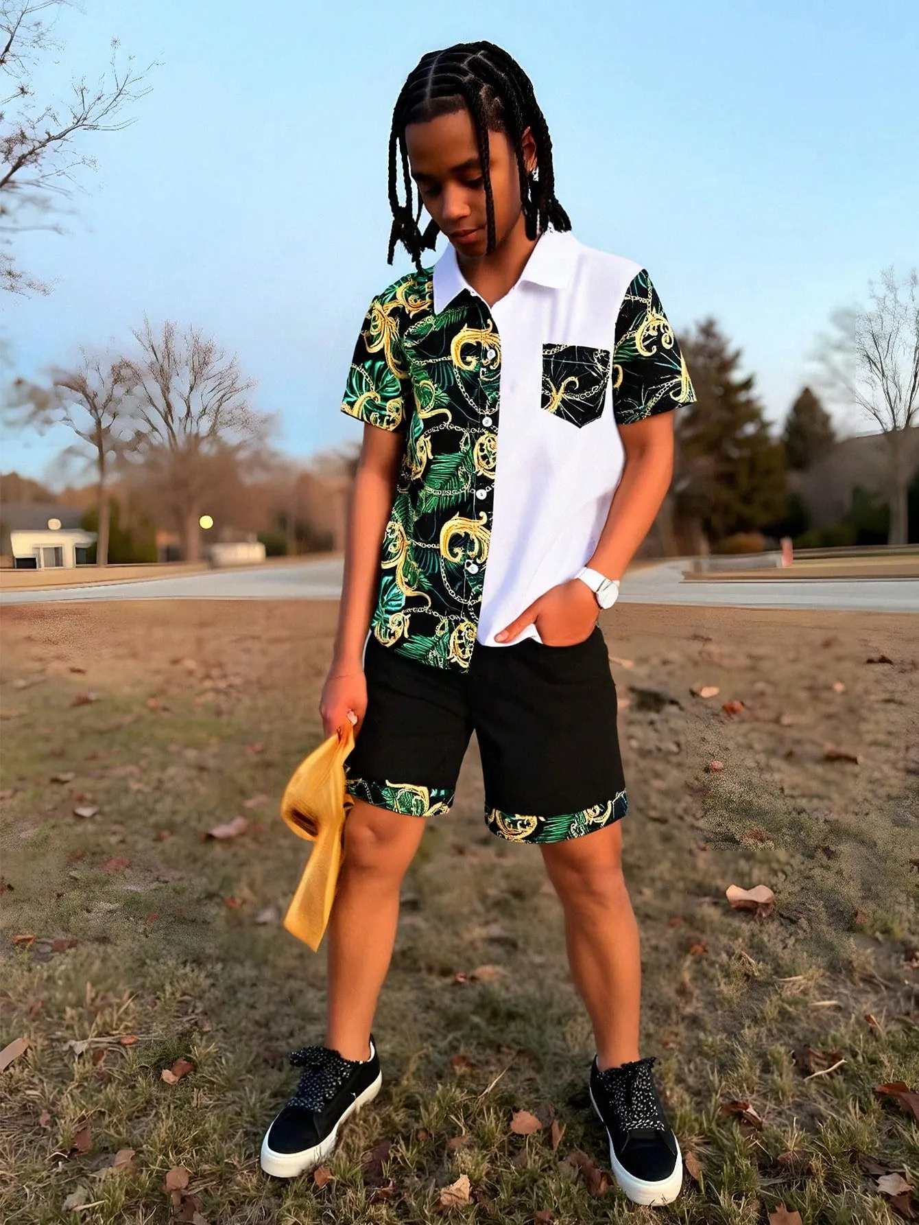 Cartoon on t shirts| Tween Boys Allover Print Button-Front Shirt