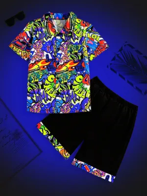 Cartoon on t shirts| Tween Boys Allover Print Button-Front Shirt
