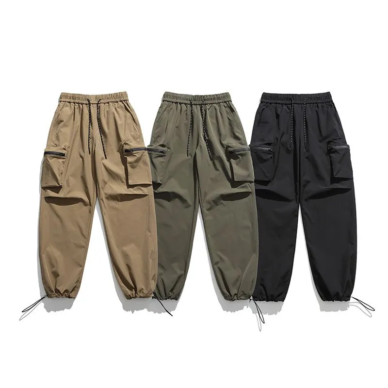 Casual Wide Leg Cargo Pants in Soft Water Washed Cotton for Men