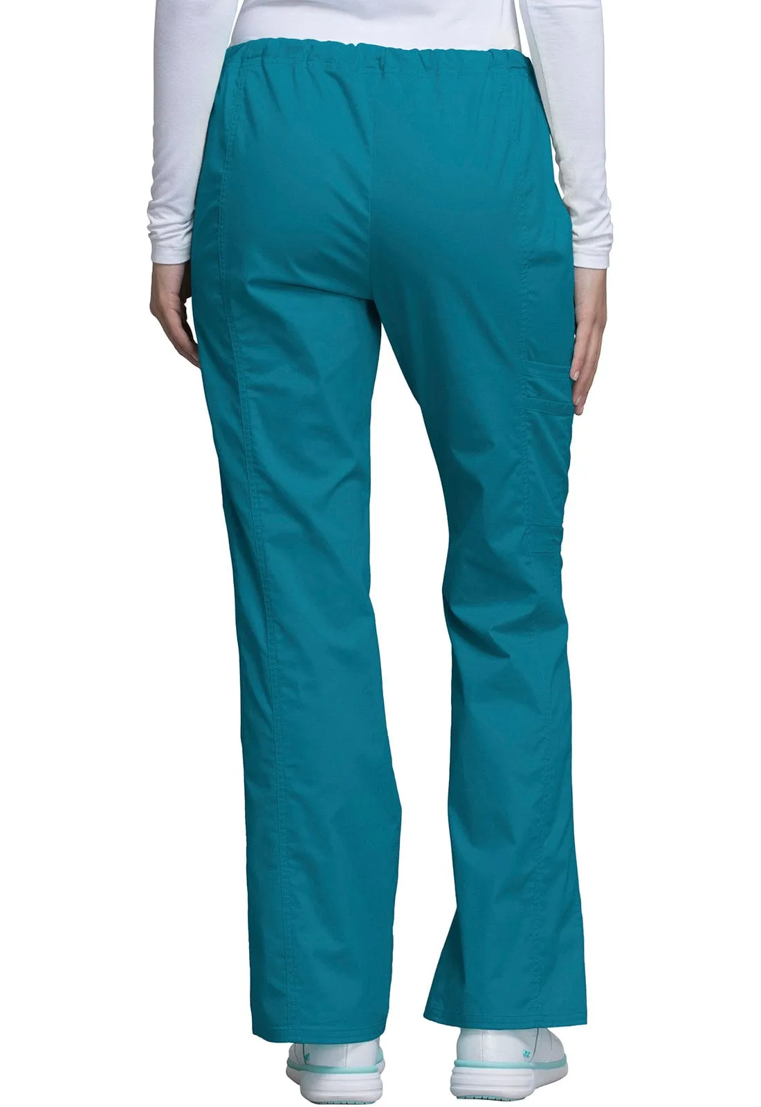 Cherokee Workwear Core Stretch 4044 Scrubs Pants Womens Mid Rise Drawstring Cargo Caribbean Blue