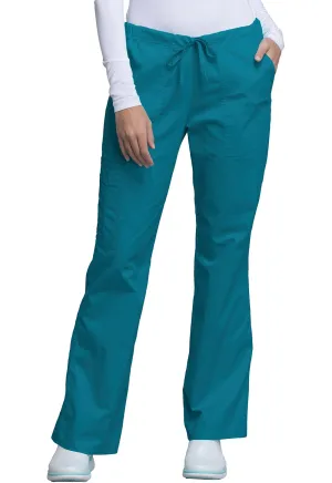 Cherokee Workwear Core Stretch 4044 Scrubs Pants Womens Mid Rise Drawstring Cargo Caribbean Blue
